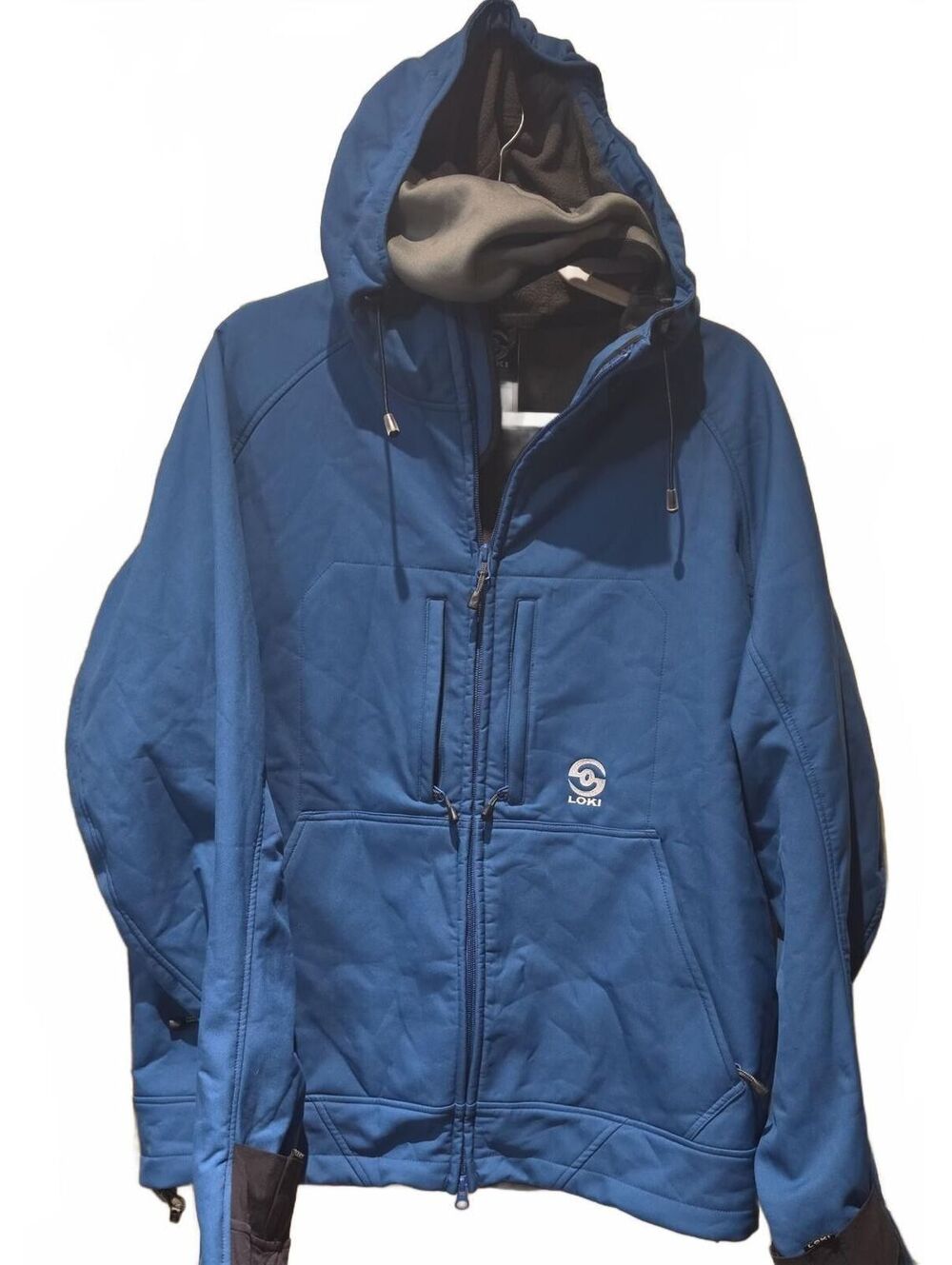 LOKI Gear Jacket Mens Large Blue Lined Softshell Built-in Mask & Mittens Work